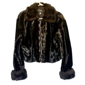 Nana Creations faux leopard zipup crop jacket‎ oversized sm